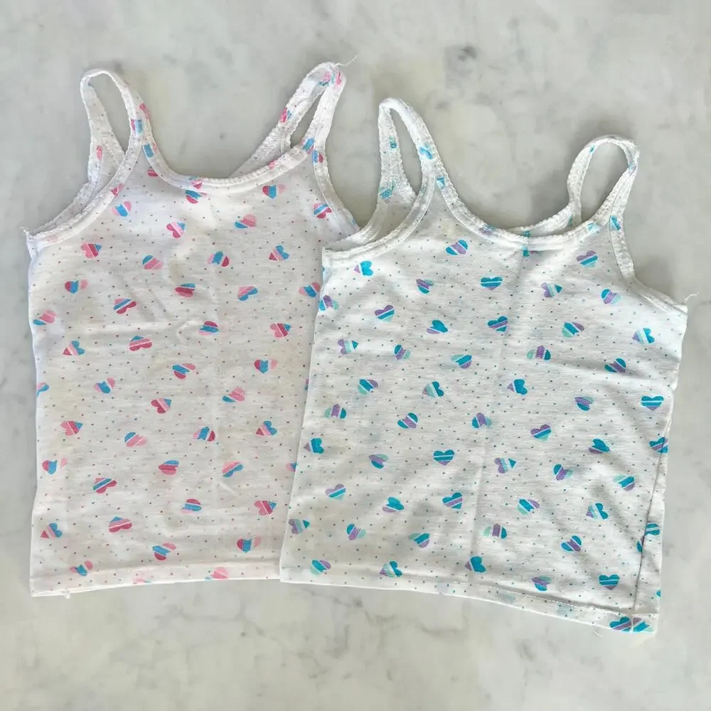 Vintage 80s 90s Girls' Bundle Heart Tank Tops and Rainbow Shorts / Small 5 6
